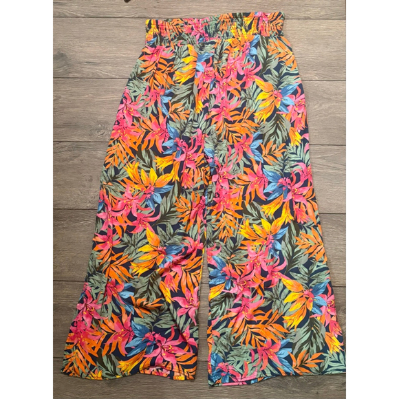 Shade & Shore Wide Leg Pants Slit Smocked Waist Tropical Print Multicolor W XL - Picture 11 of 11